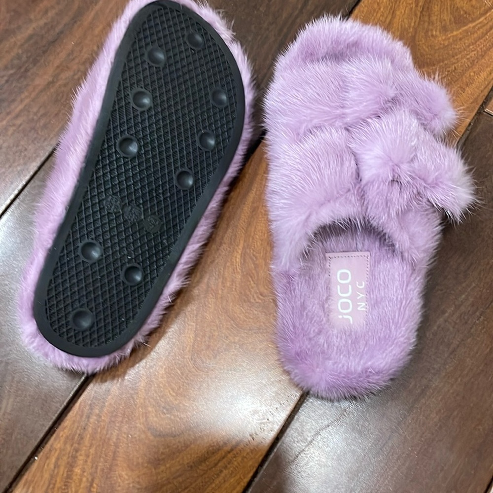 real mink purple slide slippers